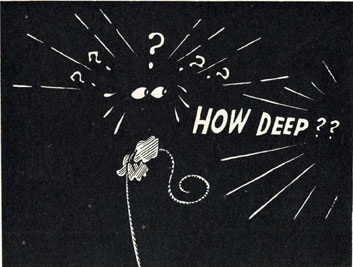 Cartoon showing eyes in the dark asking HOW DEEP??