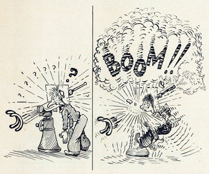 Cartoon of an officer yelling at a sailor. PUT IT ON SAFE!! CHARGE IT!!! PUT IT ON SAFE!! CHARGE IT!!